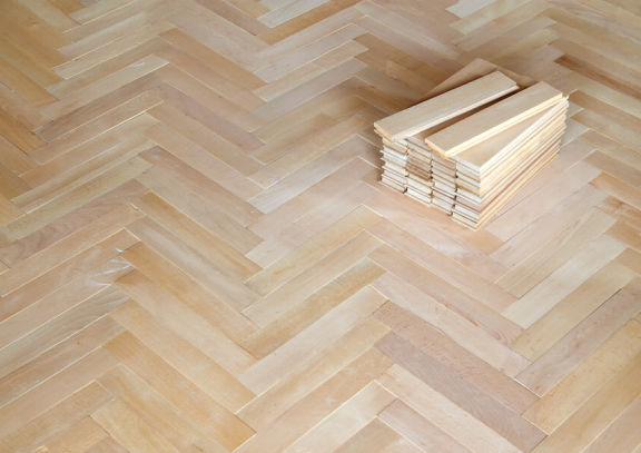 Hardwood floor herringbone pattern installed 